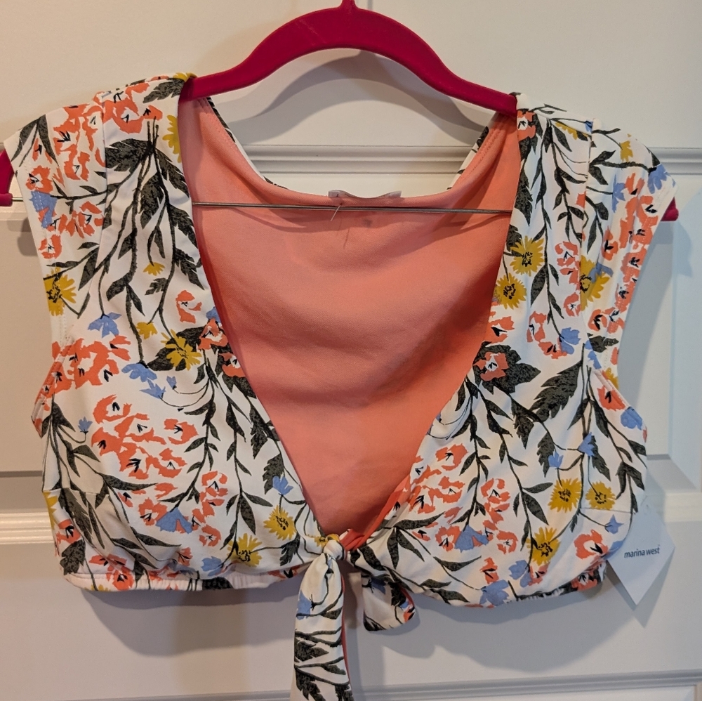 MARINA Pink and Orange Flutter Sleeve Crop Top